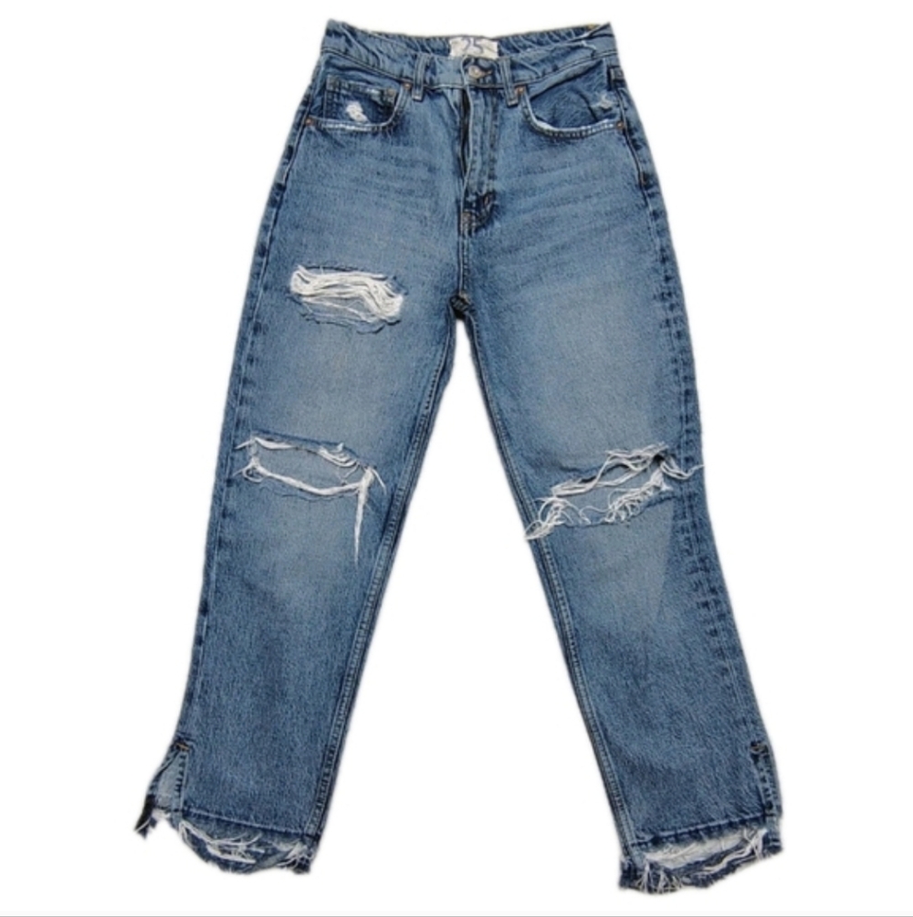 Free People We The Free Lita Slim Leg Distressed Cropped Women's 25 Medium Wash - Picture 11 of 11